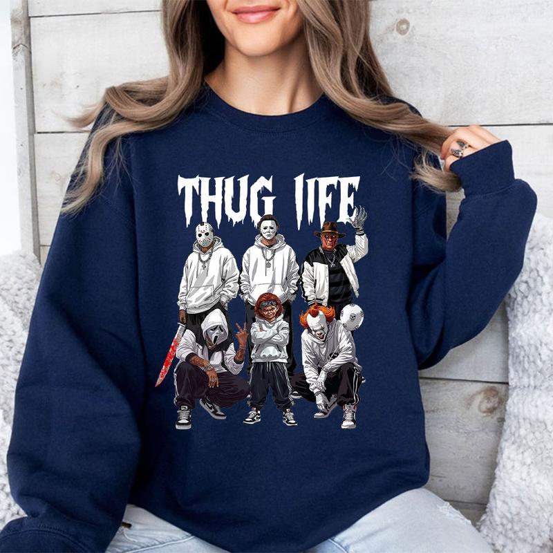 Thug Life Horror Characters Streetwear - Crewneck & Hoodie with Hip-Hop Inspired Graphic