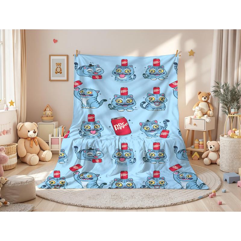 Dr Pepper Cute Cartoon Cat Graphic Blanket (Multiple Colors)