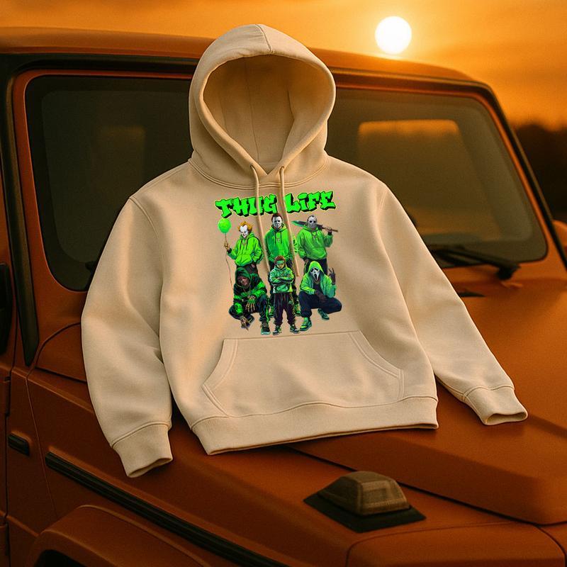 Thug Life Neon Green Horror Characters Streetwear - Crewneck Hoodie & T-Shirt