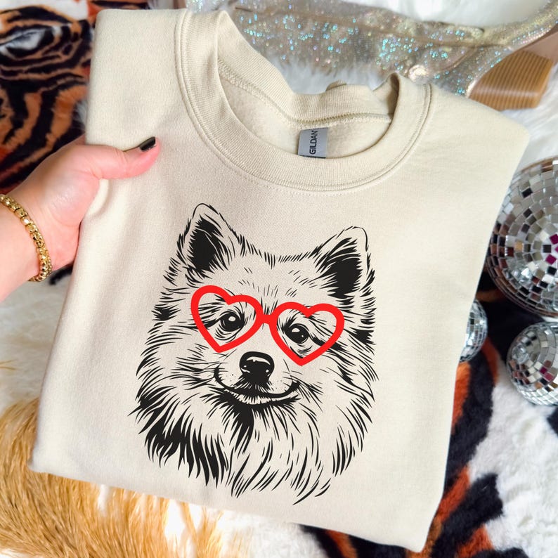 Custom Pet Photo Sweatshirt – Personalized Heart Glasses Sketch Pullover