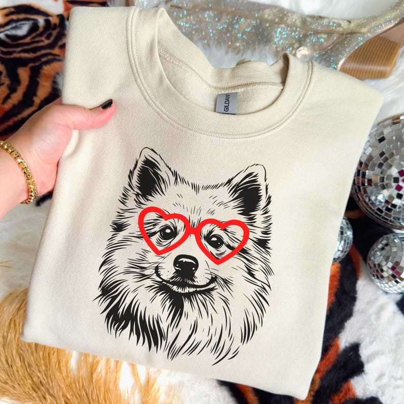 Custom Pet Photo Sweatshirt – Personalized Heart Glasses Sketch Pullover