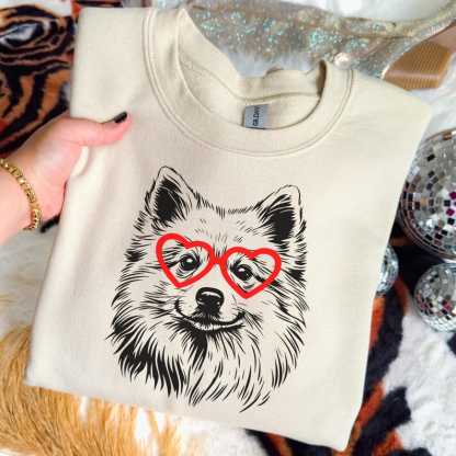 Custom Pet Photo Sweatshirt – Personalized Heart Glasses Sketch Pullover