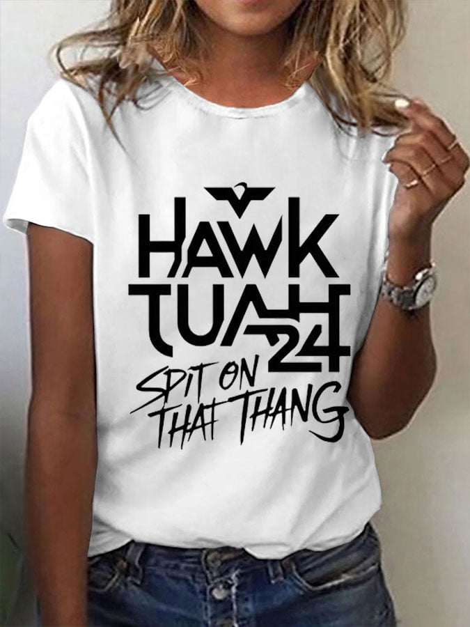 Hawk Tuah Print Casual Tee