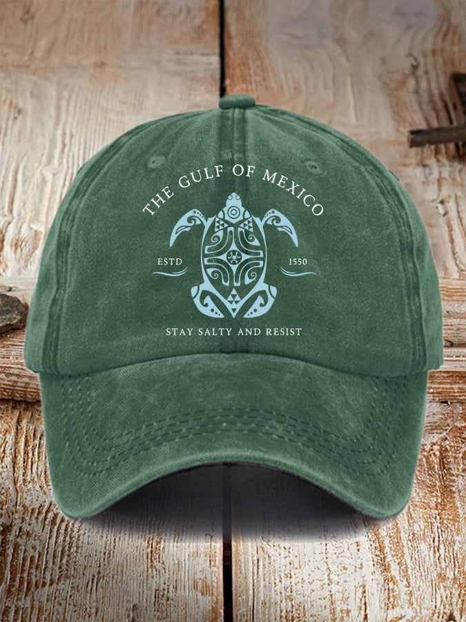 Gulf Of Mexico Stay Salty And Resist Print Baseball Cap