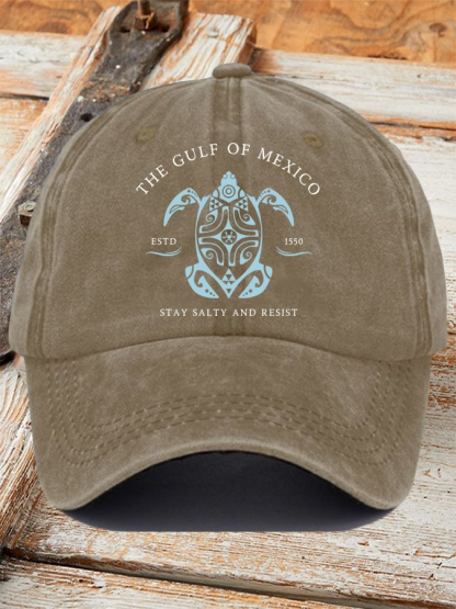 Gulf Of Mexico Stay Salty And Resist Print Baseball Cap