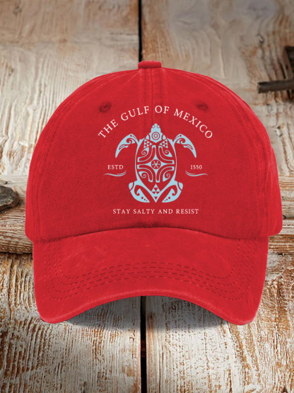 Gulf Of Mexico Stay Salty And Resist Print Baseball Cap