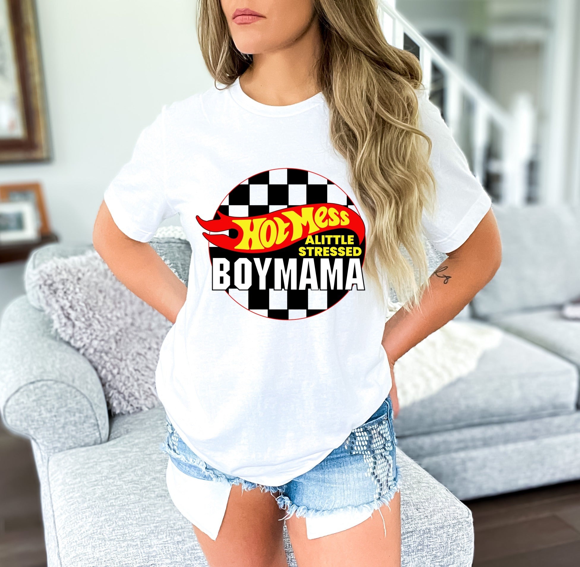 Hot Mess A Little Stressed Boy Mama, Hot Wheels, Racecar