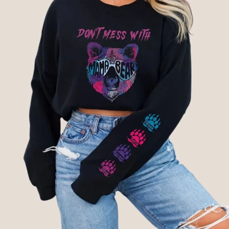 Don't Mess With Mama Bear Sweatshirt, Custom Kids' Names On The Sleeve Sweatshirt