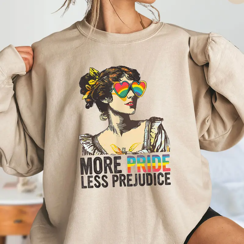 More Pride Less Prejudice” LGBTQ+ Literary Pride Sweatshirt | Vintage - Inspired Equality Top