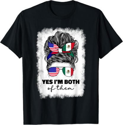“Bicultural Pride” USA - Mexico Flag Messy Bun Tee