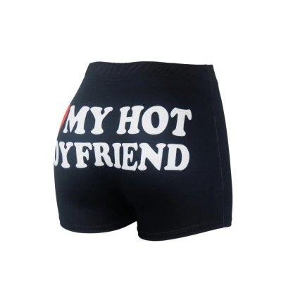 Women's "I LOVE MY HOT BOYFRIEND" Letter & Heart Print Elastic Waist Shorts, Casual Comfy Breathable Skinny Shorts for Yoga Gym Workout Back to School, Ladies Bottoms for All Seasons