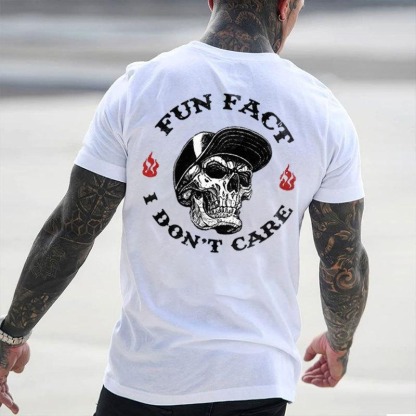 “FUN FACT I DON’T CARE” Rebel Skull Graphic Tee | Sarcastic Streetwear for the Unbothered