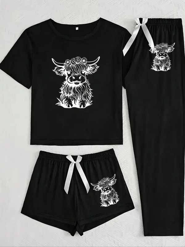 “Adorable Highland Cow” 3 - Piece Pajama Set