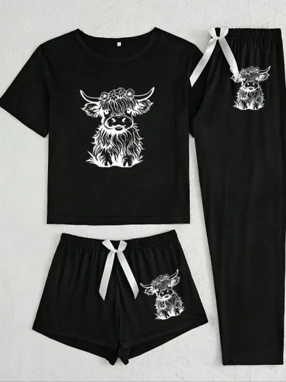 “Adorable Highland Cow” 3 - Piece Pajama Set