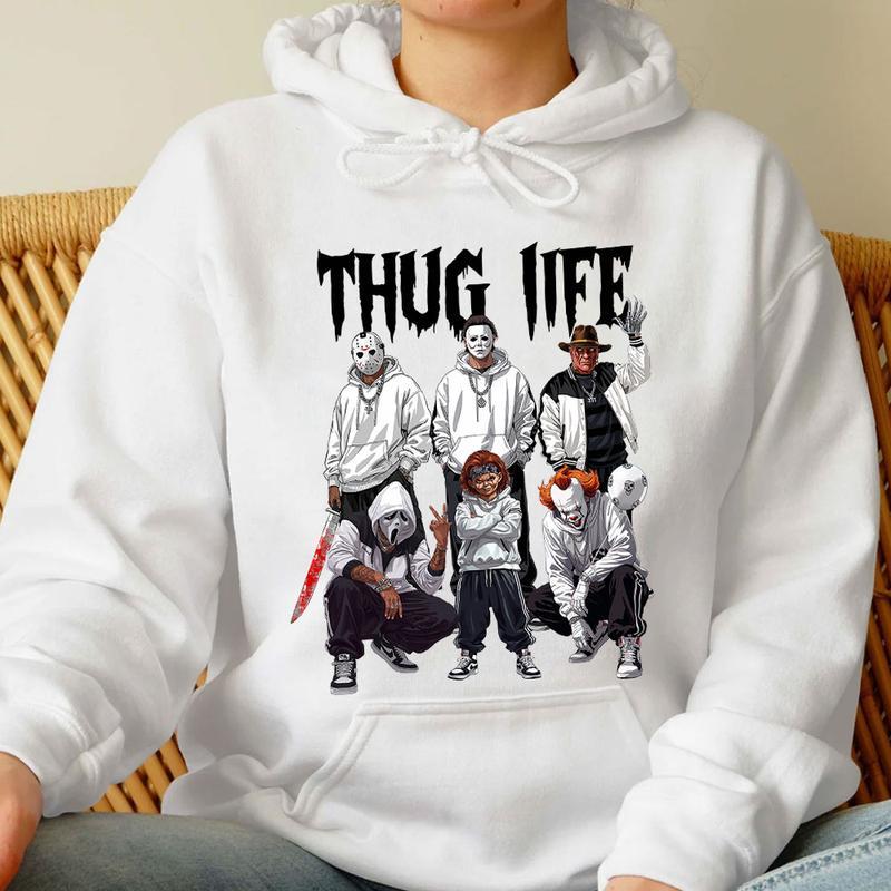 Thug Life Horror Characters Streetwear - Crewneck & Hoodie with Hip-Hop Inspired Graphic