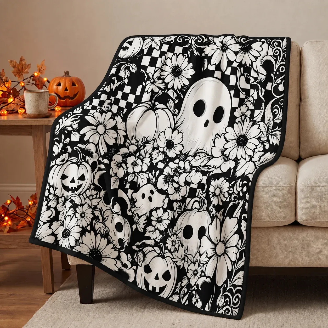 Halloween Coloring Blanket - Halloween Monster Crowd