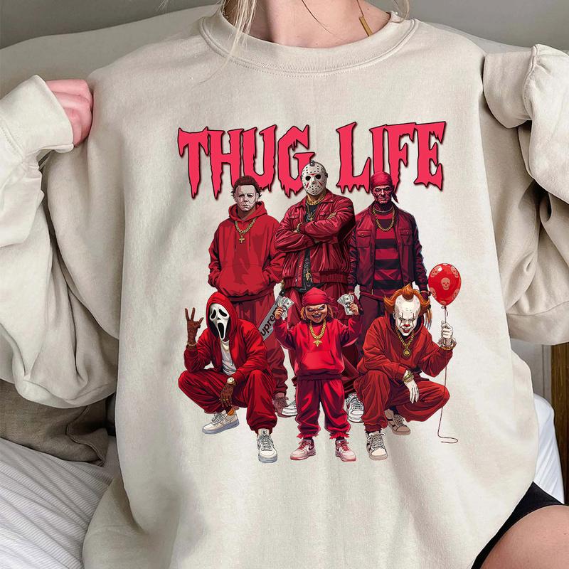 Thug Life Horror Characters Streetwear - Crewneck & Hoodie with Hip-Hop Inspired Graphic