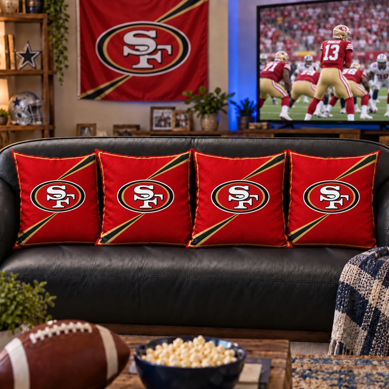 San Francisco 49ers Football Throw Pillow - styled room view