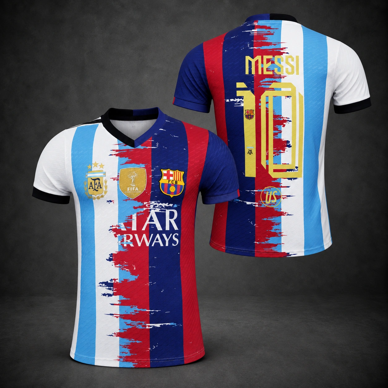 Barcelona Argentina Number 10 Soccer Jersey - Sky Blue & White Fan Shirt