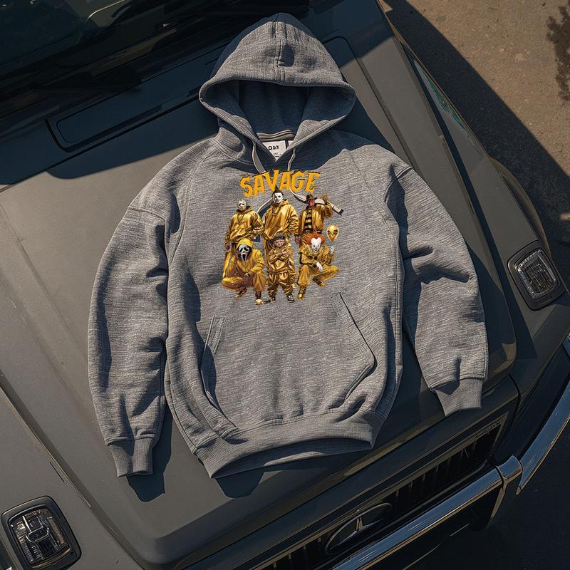 Savage Horror Characters Streetwear - Crewneck & Hoodie with Hip-Hop Inspired Golden Graphic