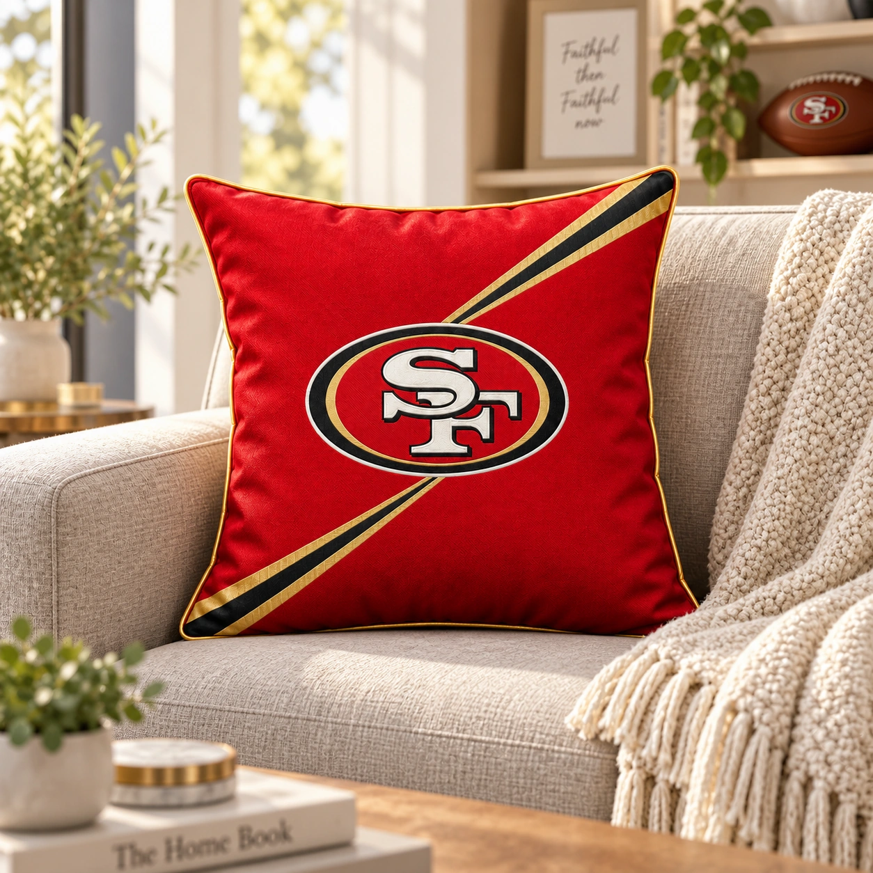 San Francisco 49ers Football Throw Pillow - living room sofa styling