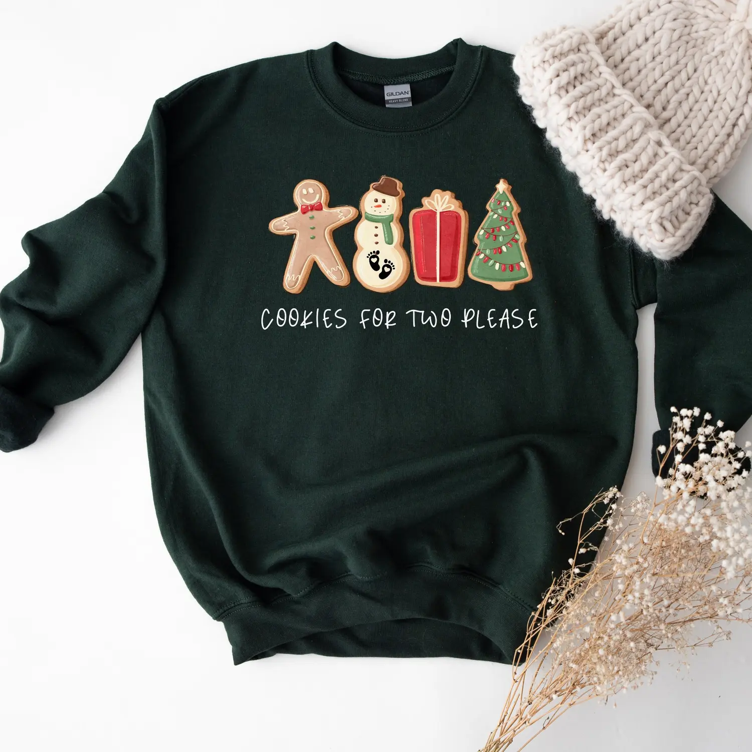 Christmas Cookies For Two Please Pregnancy Announcement Sweatshirt