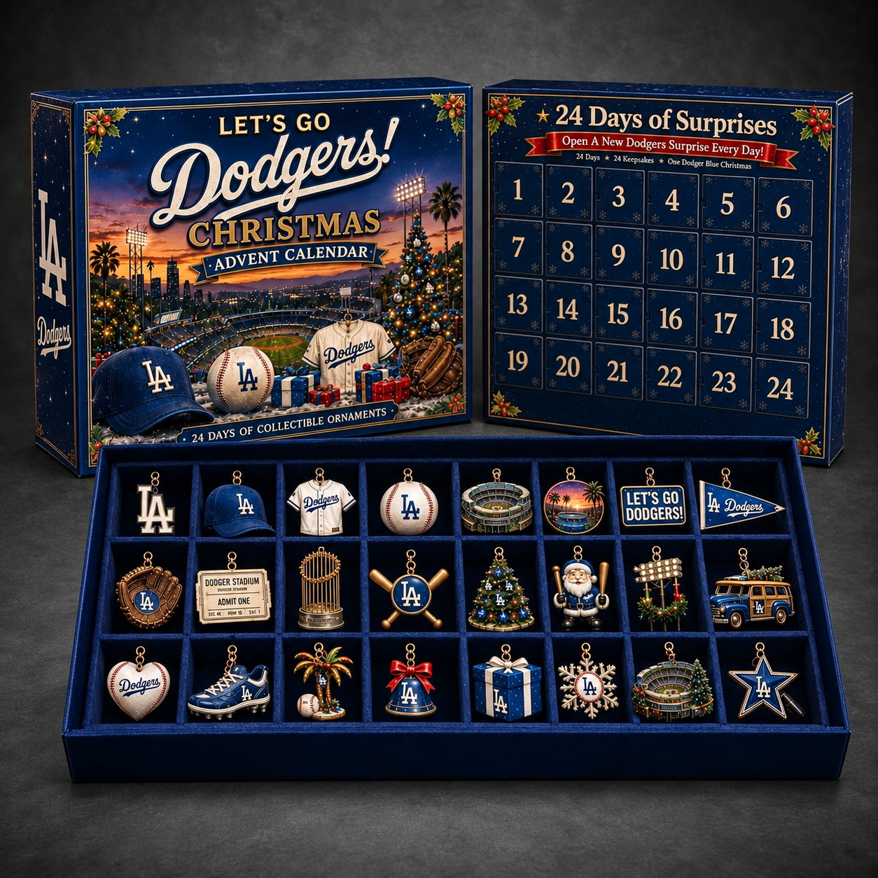 Los Angeles Dodgers 24-Day Advent Calendar dark gray studio background