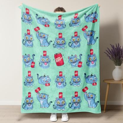 Dr Pepper Cute Cartoon Cat Graphic Blanket (Multiple Colors)