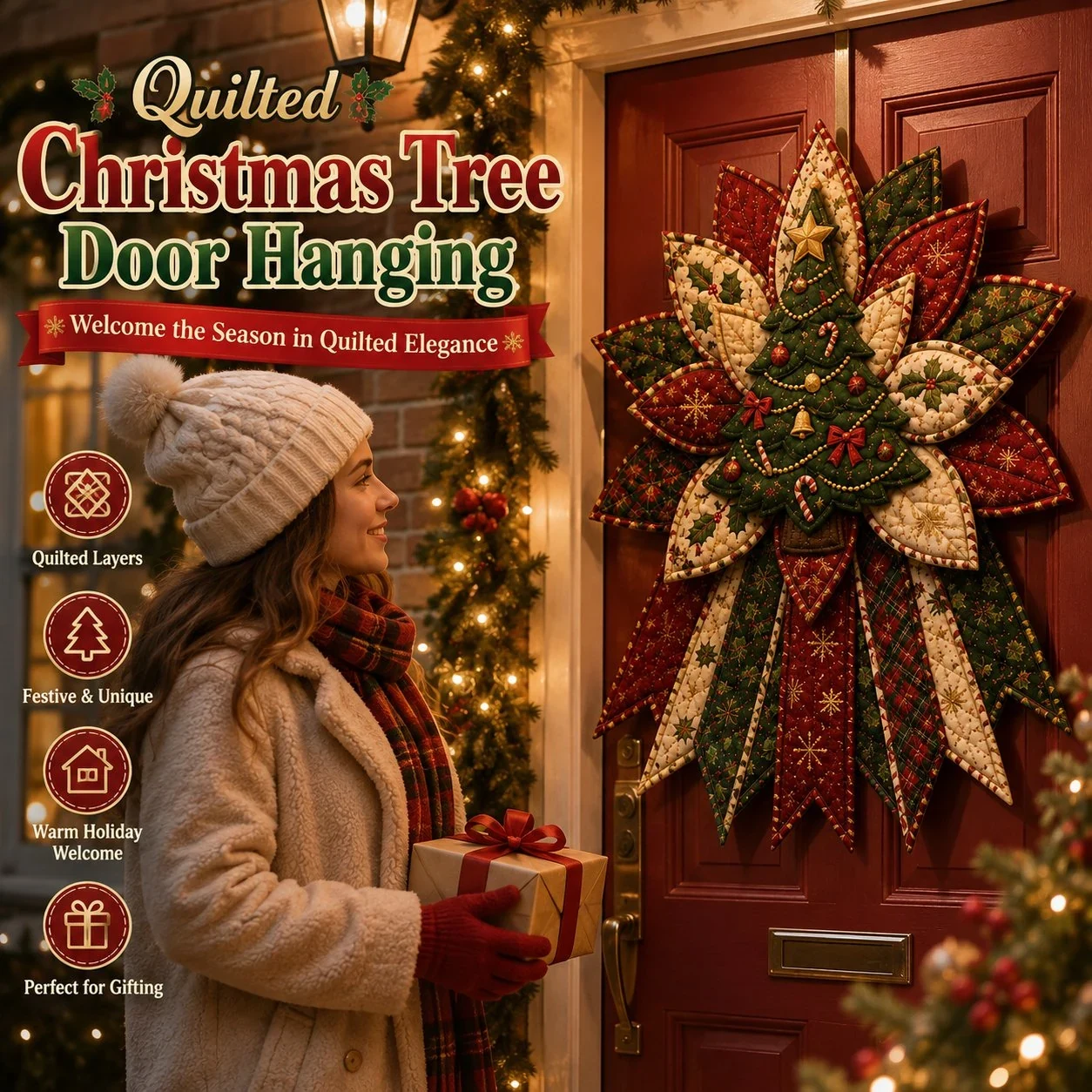 Festive quilted Christmas door hanging DIY sewing kit