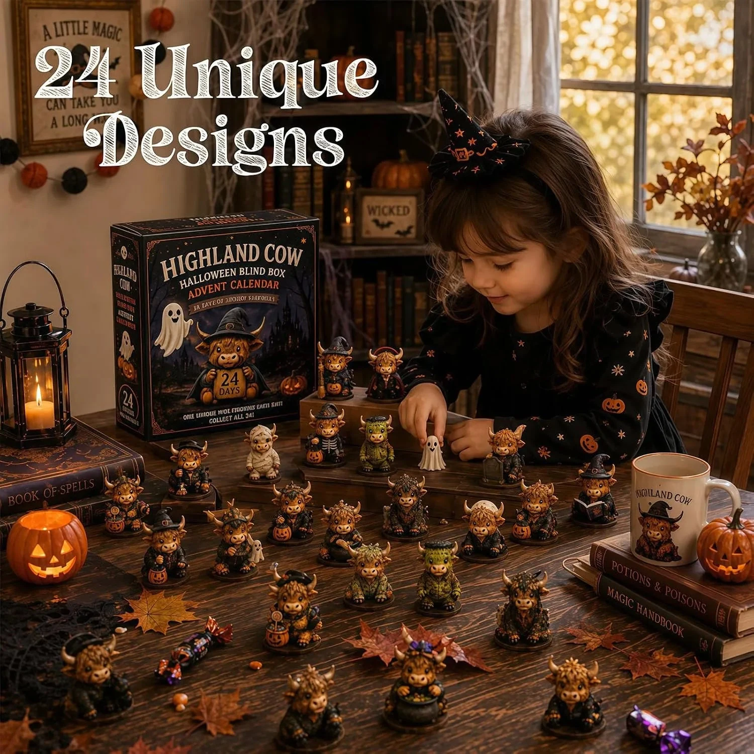 Highland Cow Halloween countdown character designs