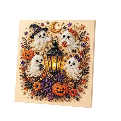 Halloween ghosts and lantern framed pearl art kit