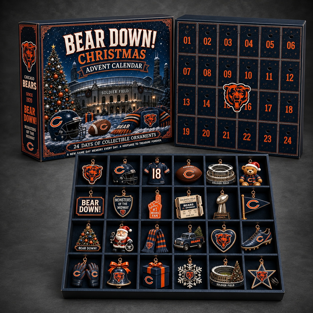 Chicago Bears 24-Day Advent Calendar dark gray studio background