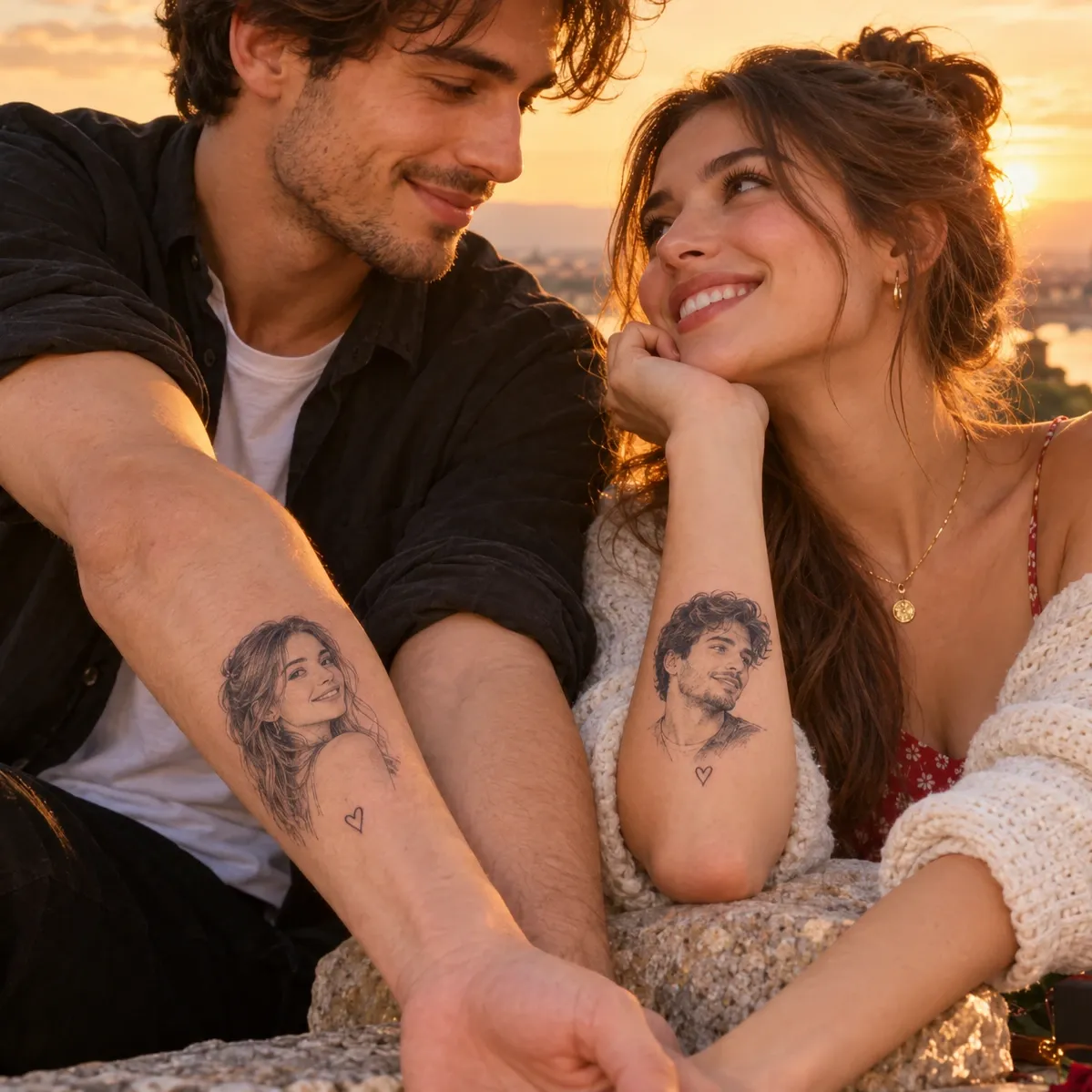 Couple Custom Portrait Temporary Tattoo - Romantic Anniversary Gift