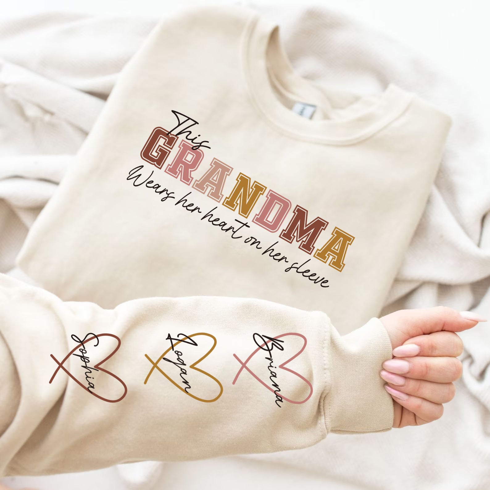 🔥Custom Wear Heart On Sleeve Sweatshirt For Mom And Grandma