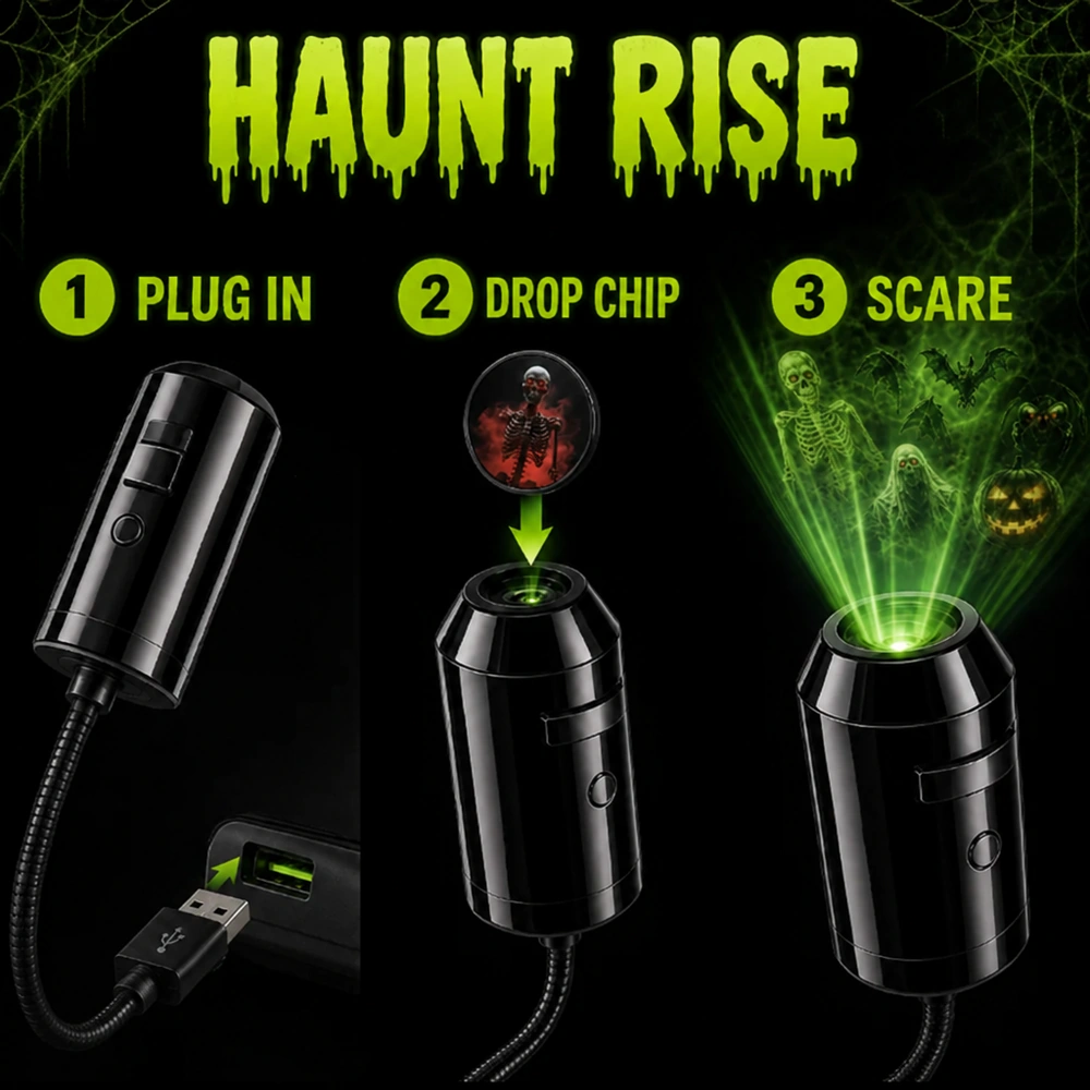 Haunt Rise Halloween Window Projector: USB Holographic Prop