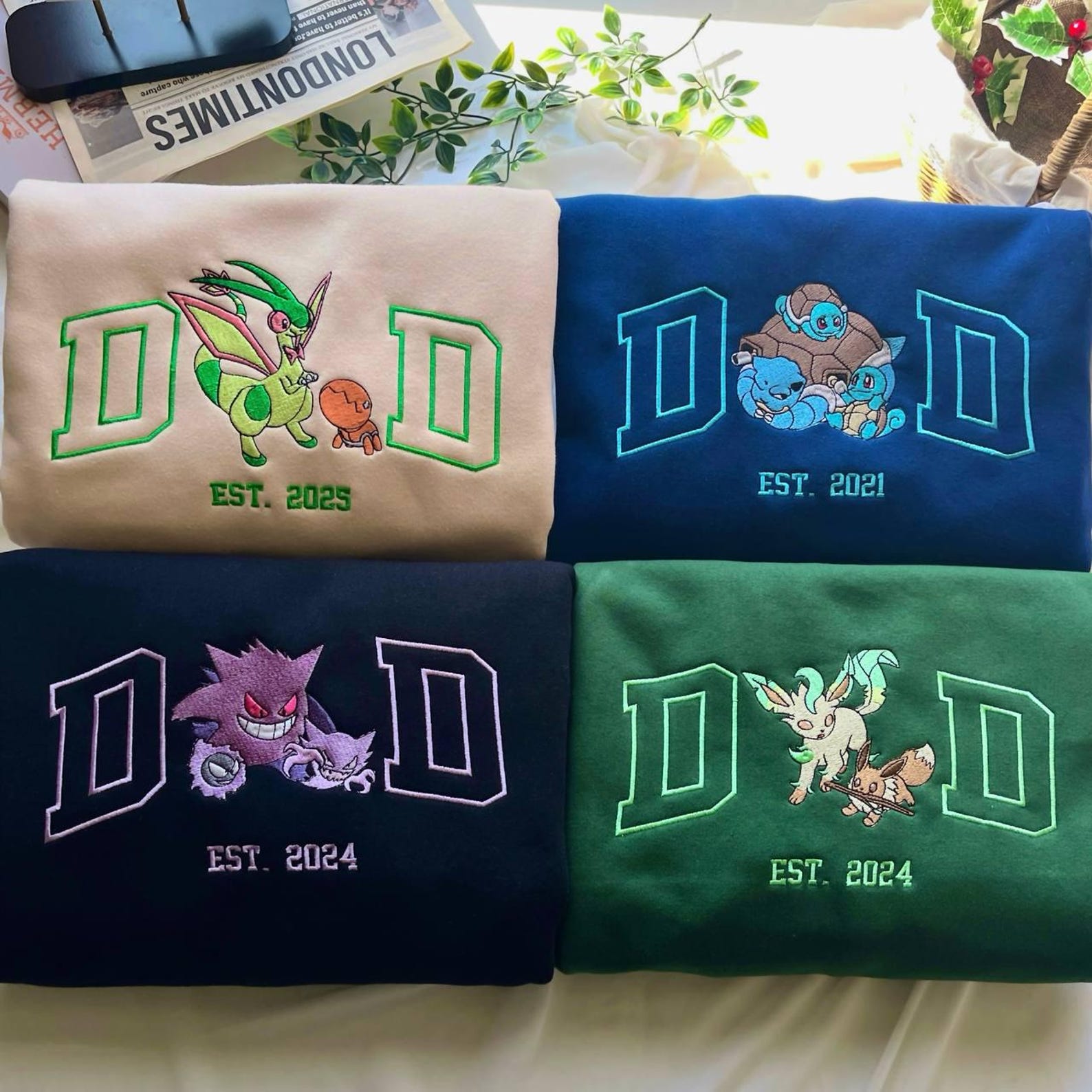 Custom PokaDad Embroidered Sweatshirt – Personalized Pokémon-Style Dad Shirt with Anime Character