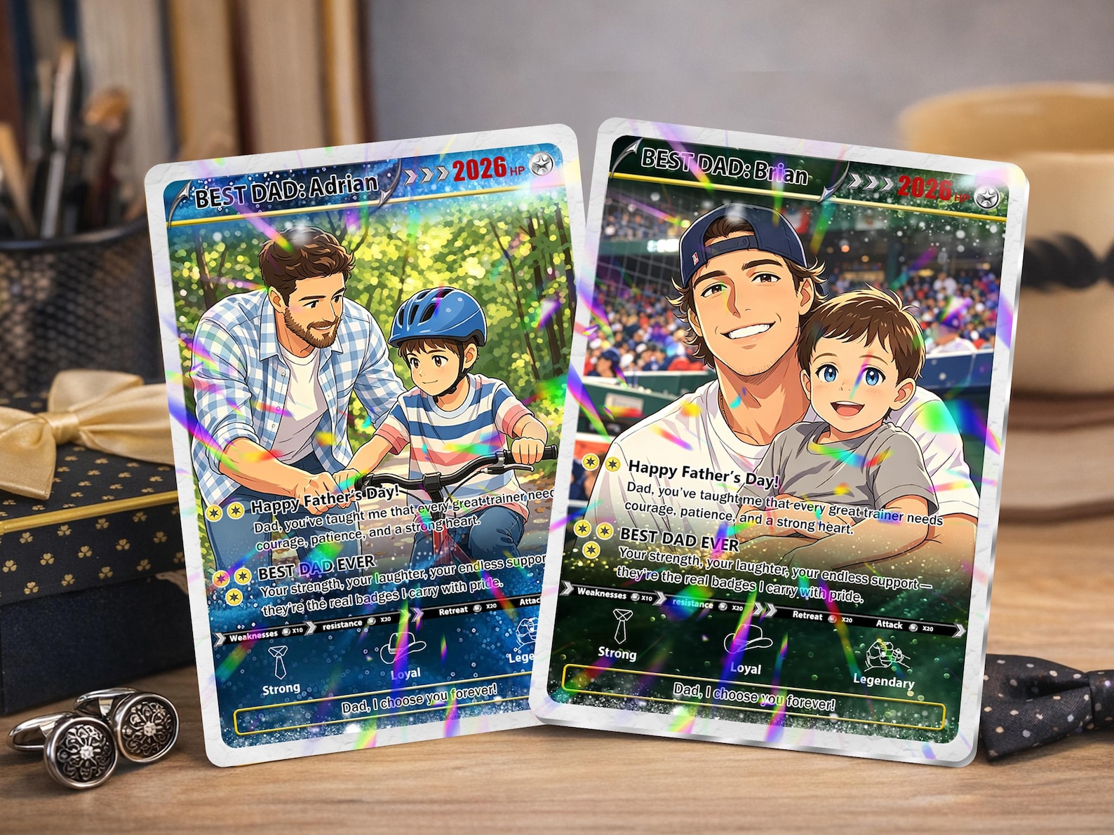 Custom Father's Day Pokémon Card – Personalized Anime Dad Gift with Photo & Holographic Finish