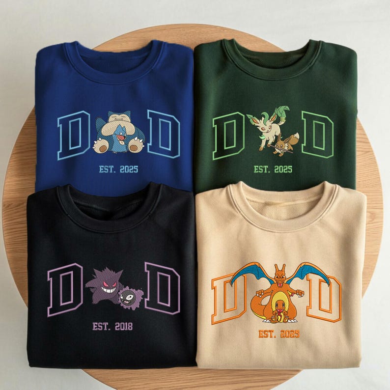 Custom PokaDad Embroidered Sweatshirt – Personalized Pokémon-Style Dad Shirt with Anime Character