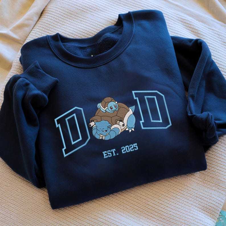 Custom PokaDad Embroidered Sweatshirt – Personalized Pokémon-Style Dad Shirt with Anime Character