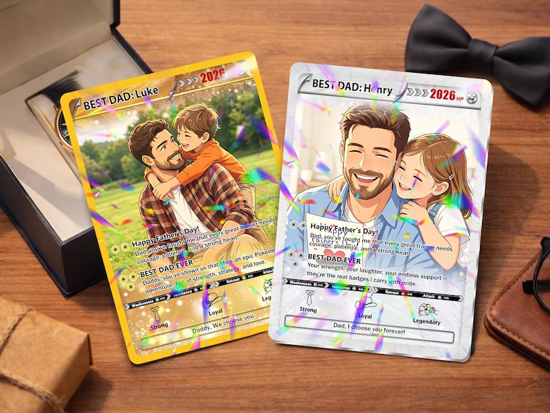 Custom Father's Day Pokémon Card – Personalized Anime Dad Gift with Photo & Holographic Finish