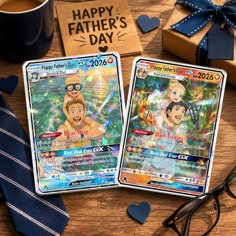 Personalized Father's Day Pokemon Card 2026 - Custom "Best Dad Ever" GX Card - Unique Gift for Dad