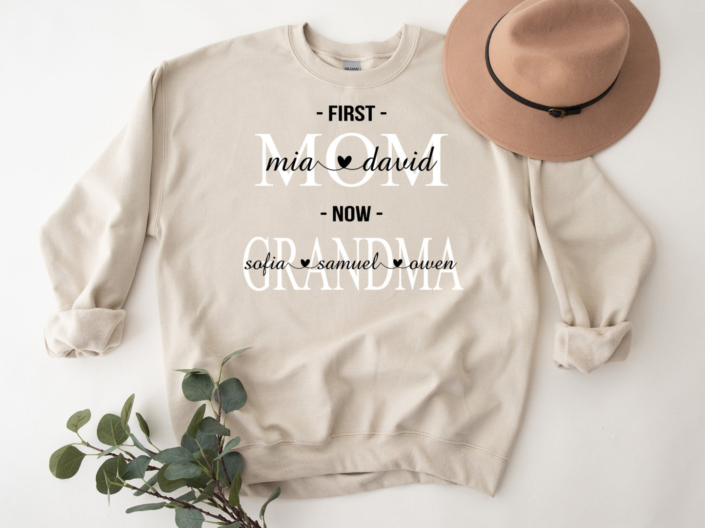 Personalized First Mom Now Grandma Shirt Mom With Kids Names Sweatshirt