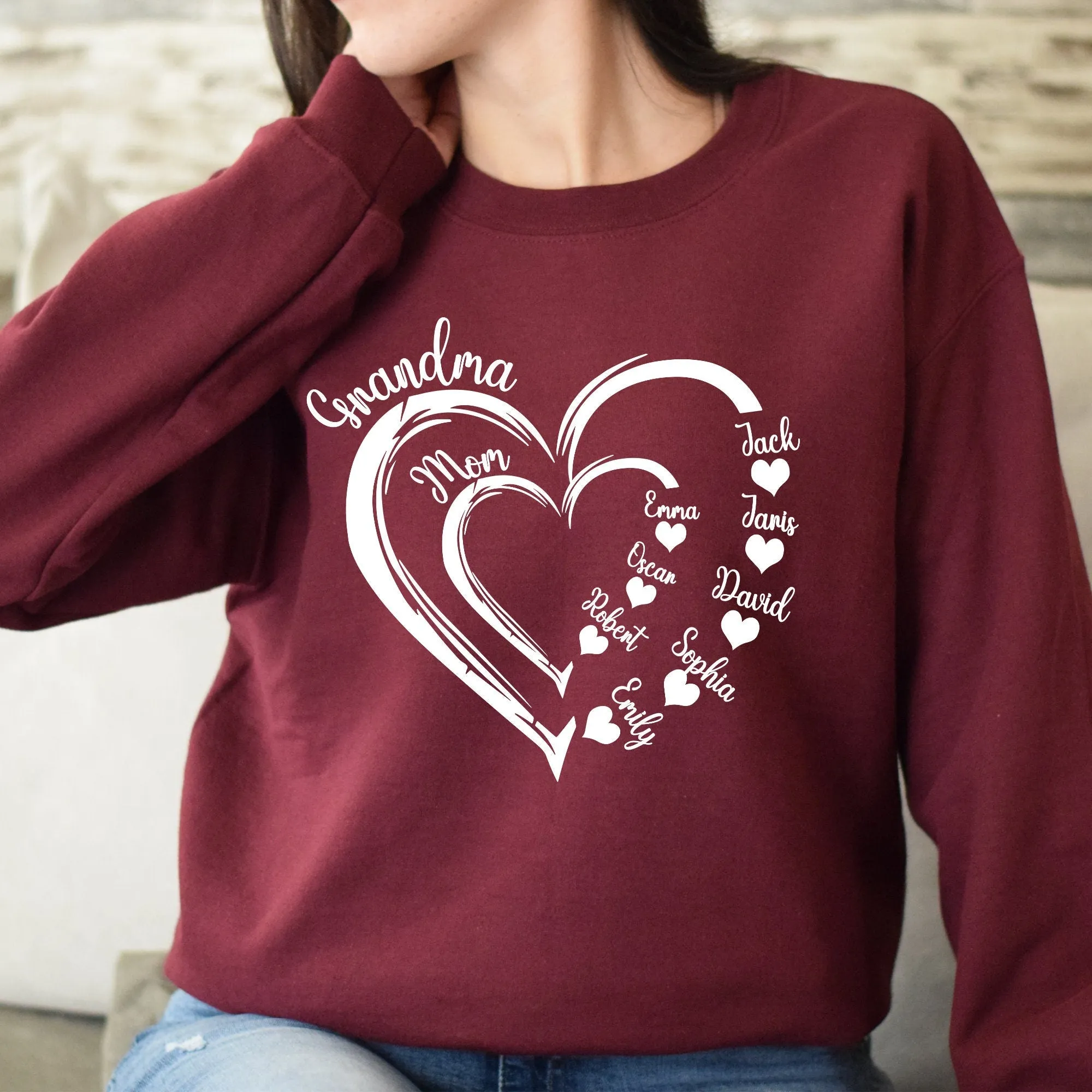 Custom Grandma Heart Sweatshirt Sweatshirt/Hoodie/T-Shirt