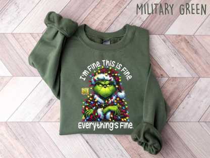 Funny Sweatshirt, I'm Fine Everything is Fine Sweater, Grinchmas Season Christmas Movie Shirt, Christmas Gift