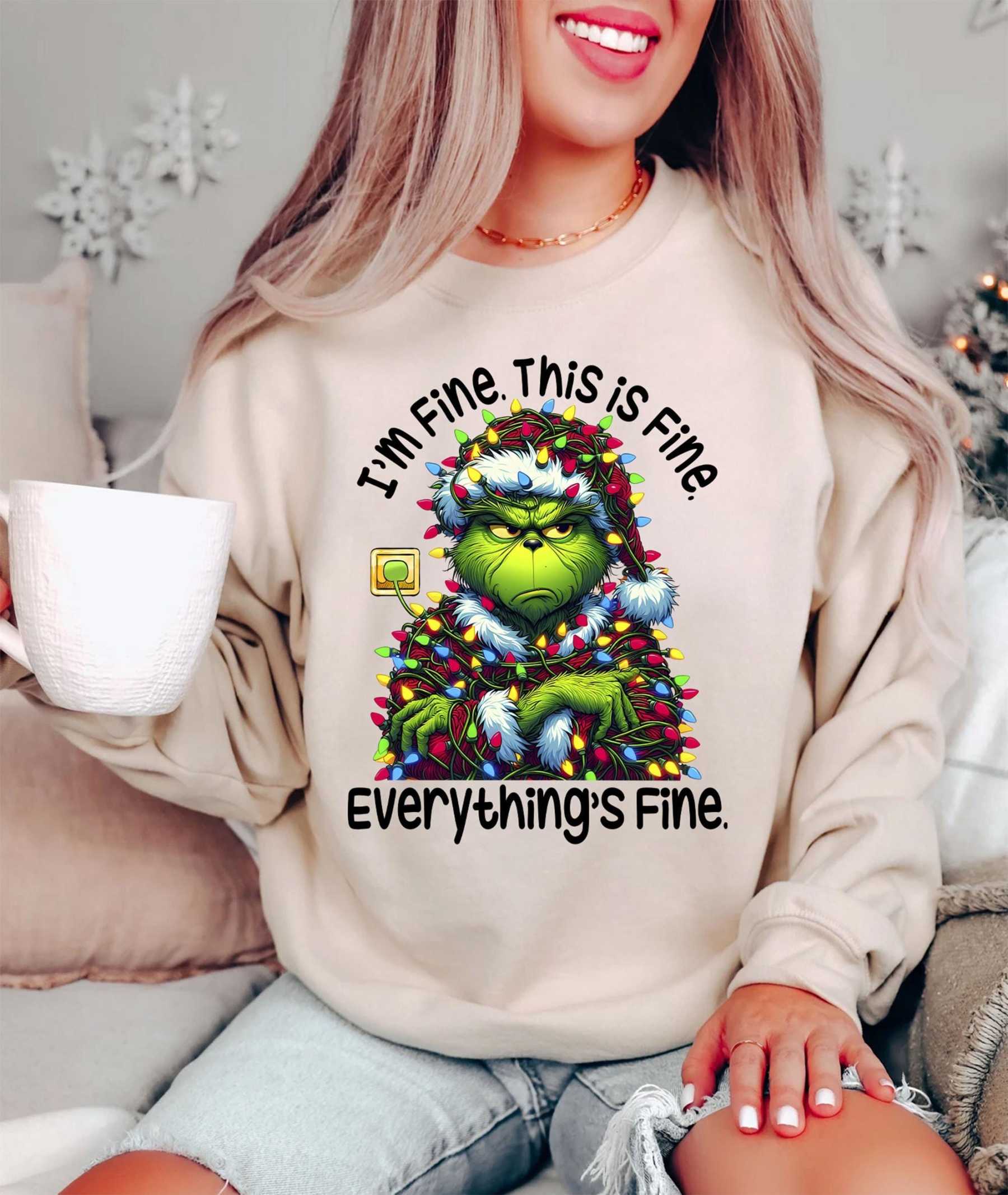 Funny Sweatshirt, I'm Fine Everything is Fine Sweater, Grinchmas Season Christmas Movie Shirt, Christmas Gift