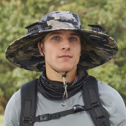 Solar - Powered Fan Hat: Camo Cooler for Outdoor Adventures