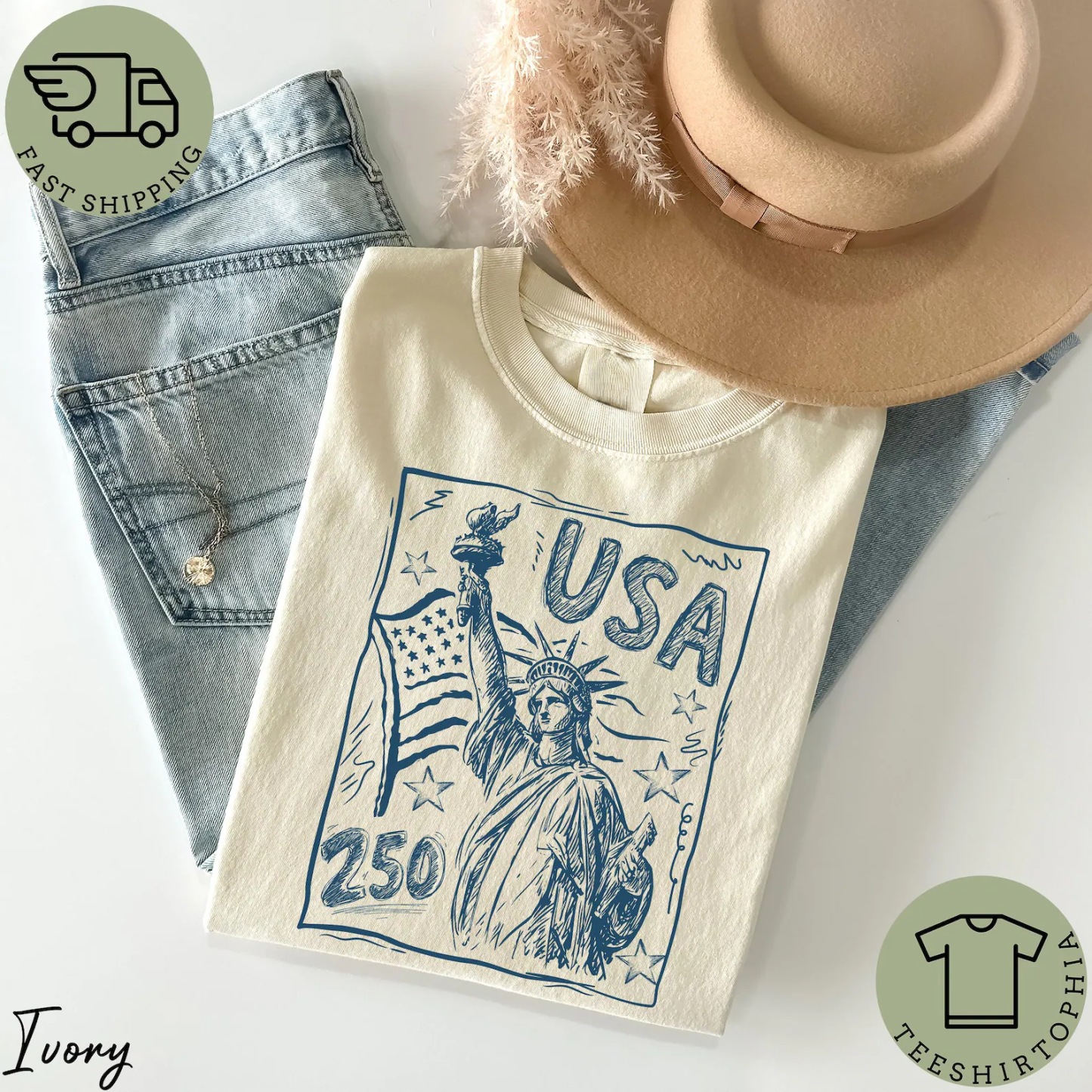 USA 250th Anniversary Statue of Liberty Vintage Graphic Tee – Retro Patriotic Sketch Shirt