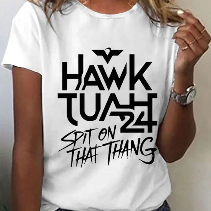 Hawk Tuah Print Casual Tee
