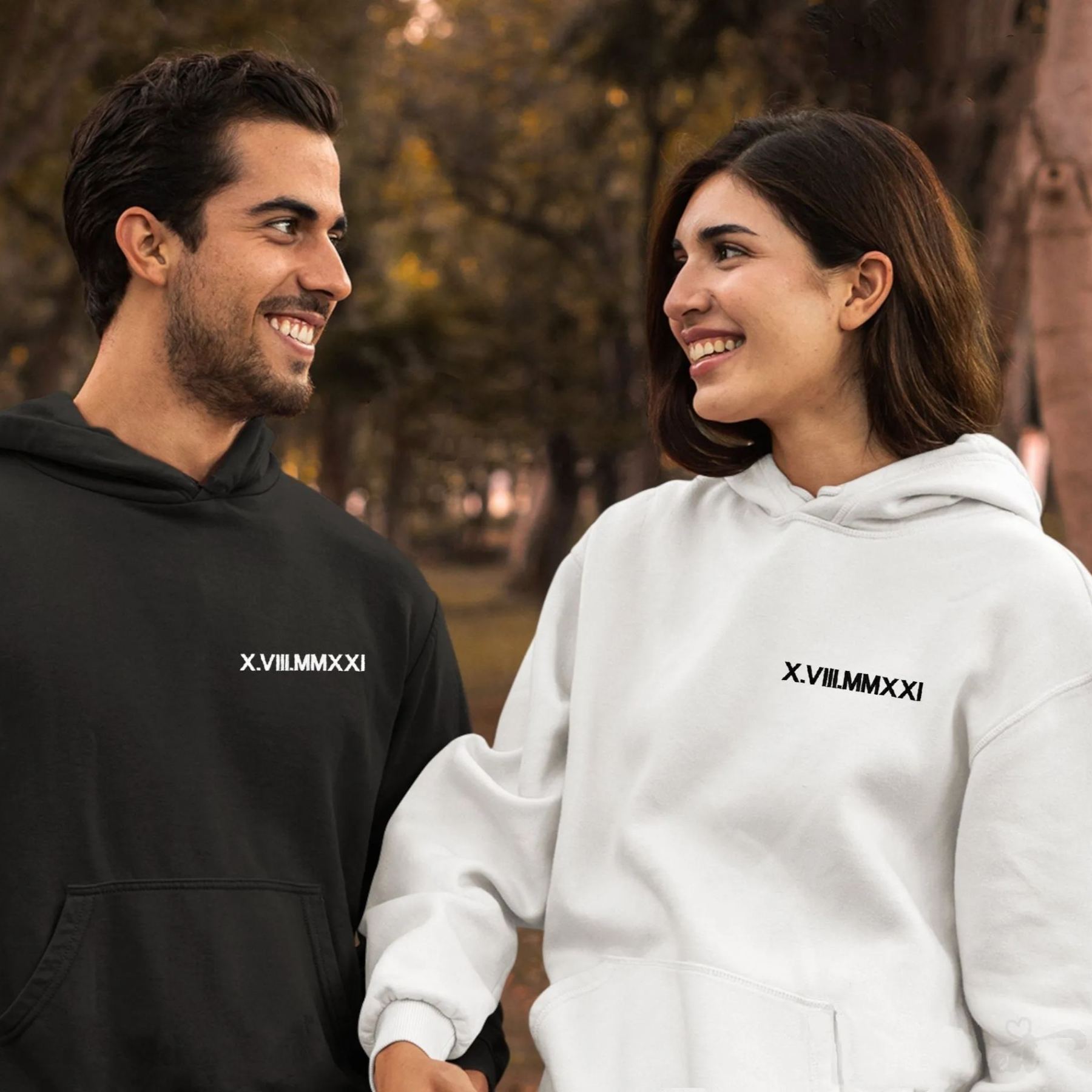 Custom Embroidered Couple Roman Numeral Hoodie