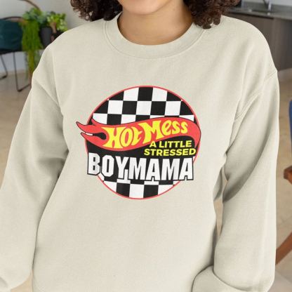 Hot Mess A Little Stressed Boy Mama, Hot Wheels, Racecar
